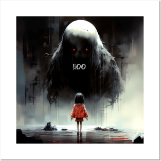 Halloween Boo: The Night the Giant Goblin with Red Eyes Said "Boo" on a Dark Background Posters and Art